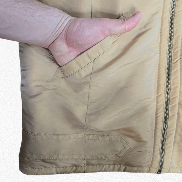 1990s Vintage Beige Tan Faux Shearling Lined Full Zip Y2K Jacket Size Medium - Picture 5 of 10